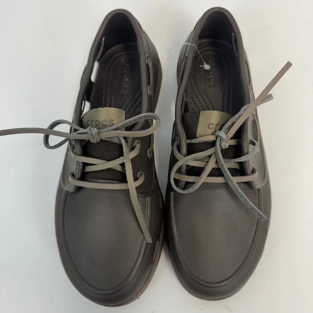 Crocs Mens LiteRide Boat Shoes Espresso Brown Khaki Water Friendly Loafers Sz 7